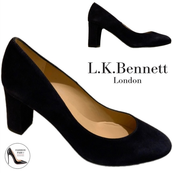 LK Bennet Black Suede Leather Block Heel Almond toe Shoes Classic Pumps 36.5 - Picture 1 of 12